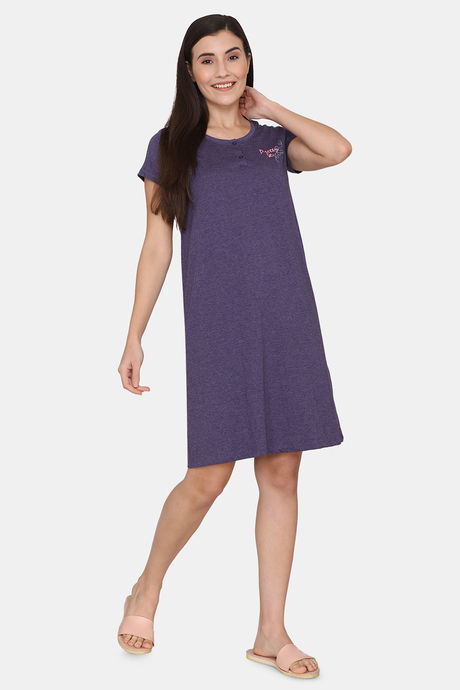 Rosaline Spatial Speckle Knit Cotton Knee Length Nightdress -Blue Ribbon — image 4